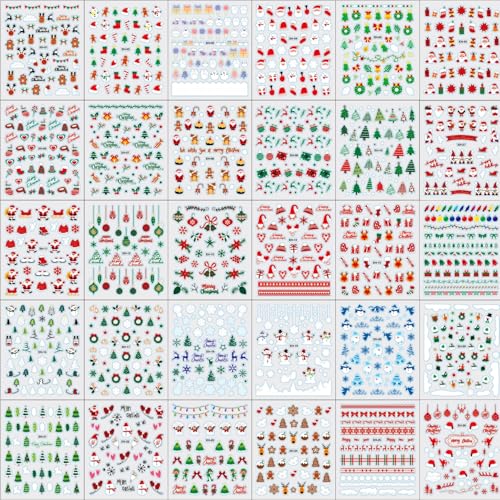 30 Sheets Christmas Nail Stickers 3D Self-Adhesive Holiday Decals