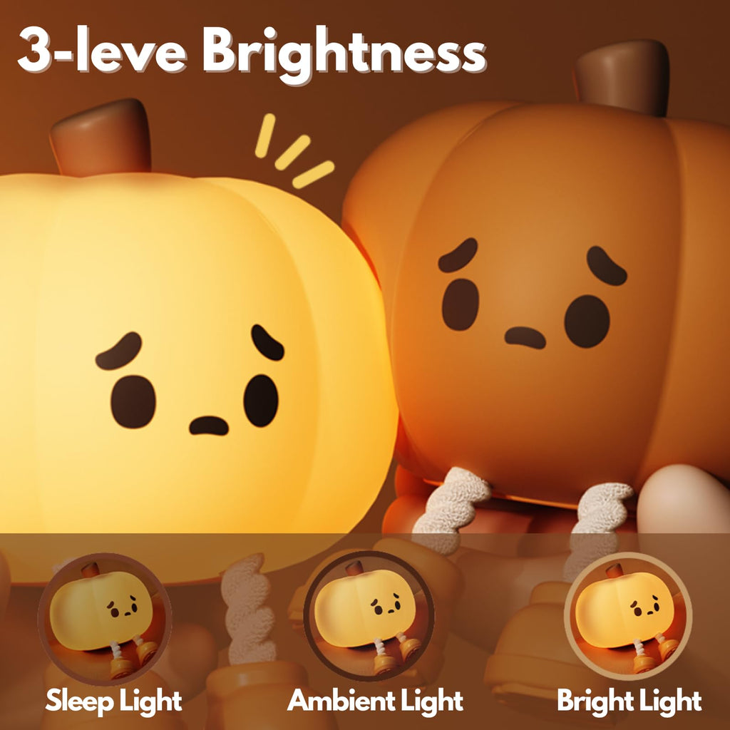 eirix Pumpkin Night Light, Rechargeable Silicone Dimmable Night Lamp - Cute Halloween Decor, Nursery Bedside Lamp for Kids, Nursery, Dorm Room | Safe Gift & Cool Gadget