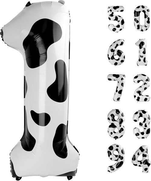 IWERP Cow Print 40-Inch Number Balloon - Unisex Birthday Decoration | Reusable Farm Animal Party Supply