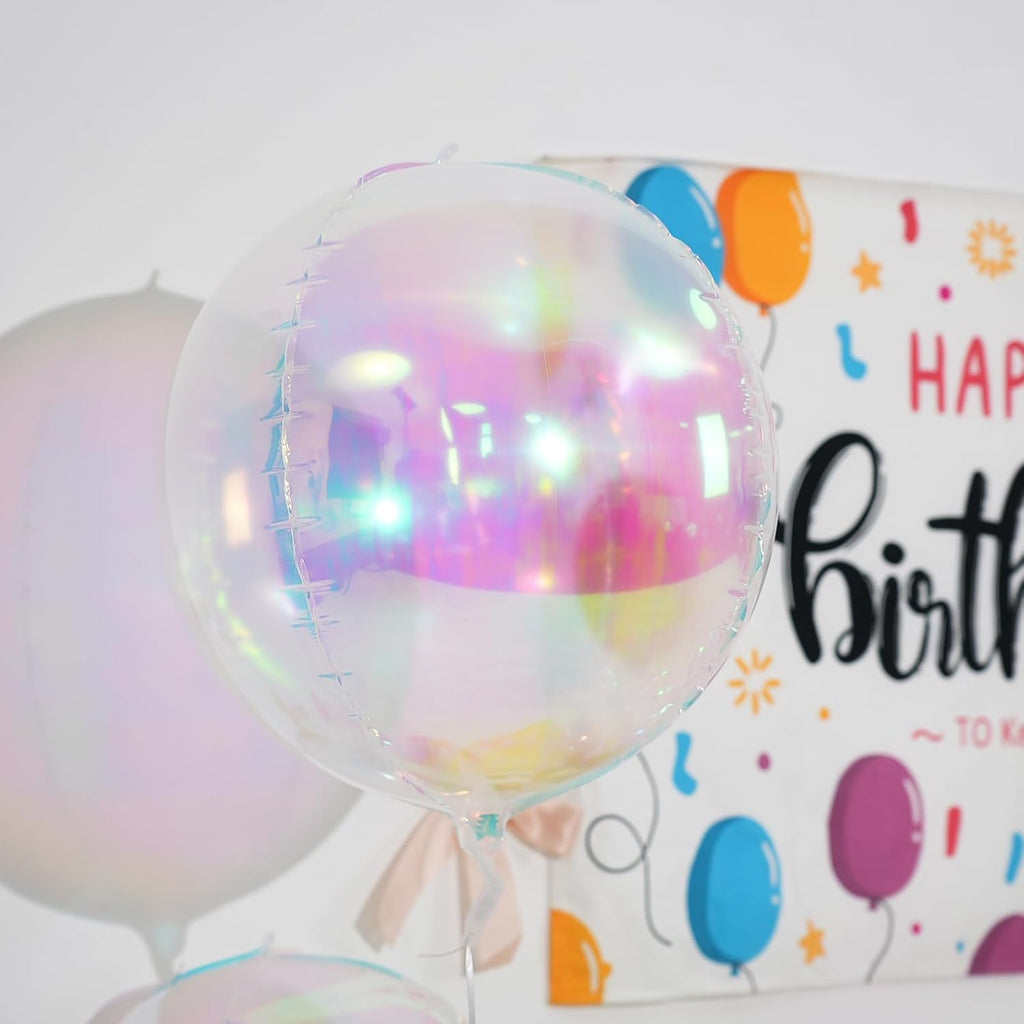 Skiennix Iridescent Round Foil Balloons - Holographic 4D Clear Balloons for Birthday & Wedding Decor | 12 Pcs Set