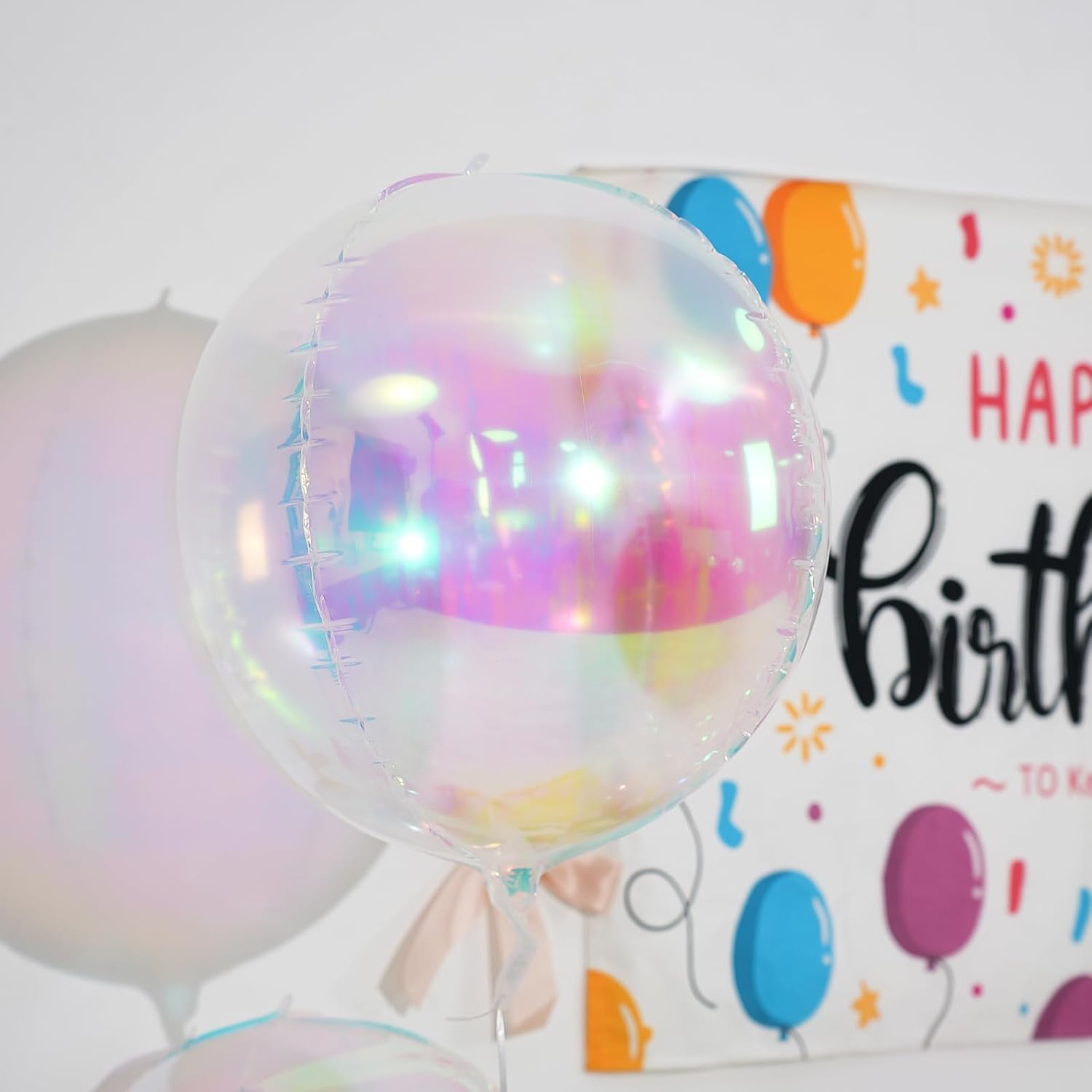 Skiennix Iridescent Round Foil Balloons - Holographic 4D Clear Balloons for Birthday & Wedding Decor | 12 Pcs Set