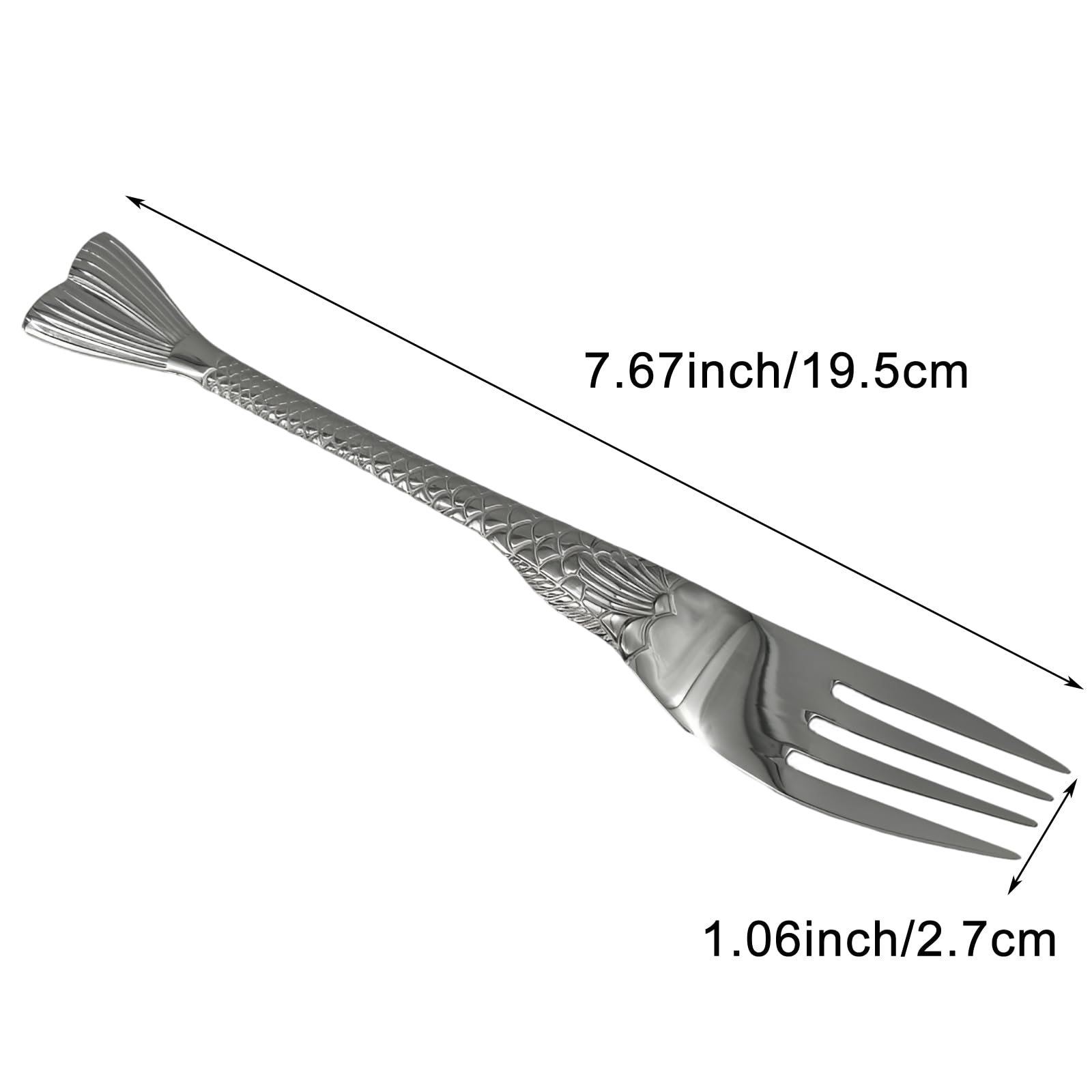 Pinenjoy 2Pcs Fishtail Handle Spoon and Fork Silver 18/10(304) Stainless Steel 7.5inch Asian Soup Spoon Dinner Fork Set for Porridge Cereal Salad Spaghetti