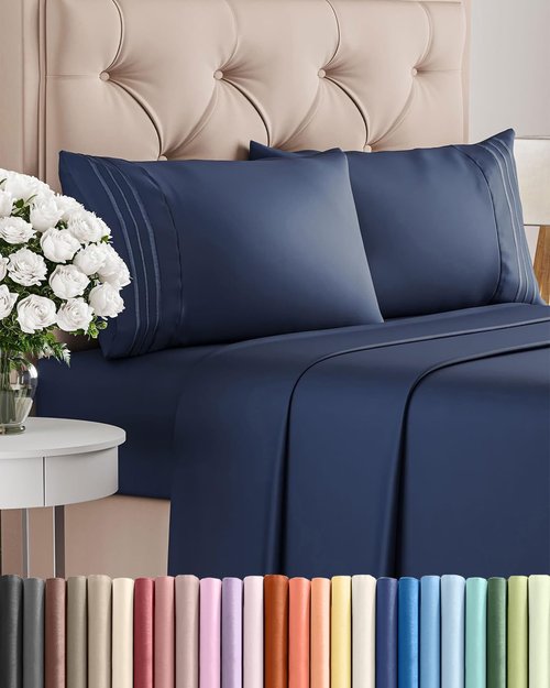 Cal King Size 4-Piece Sheet Set - Comfy, Breathable & Cooling Bed Sheets - Luxury Hotel Quality - Deep Pockets, Soft, Wrinkle-Free - Oeko-Tex Certified - Navy Blue