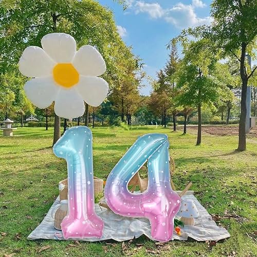 40-Inch Starry Sky Blue Number 14 Foil Balloon - Birthday & Party Decor