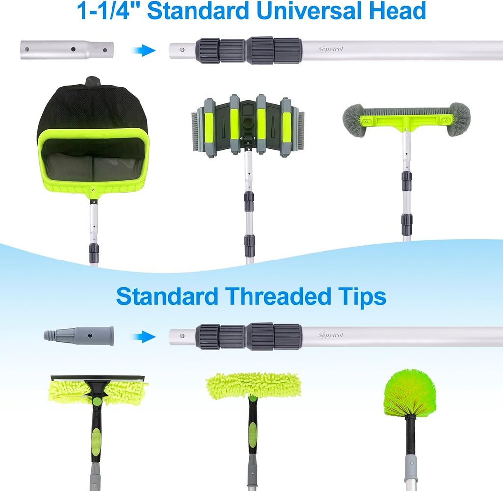 Sepetrel Professional 15-Foot Telescoping Pool Pole - Adjustable with Threaded Tips for Skimmer Net & Brush
