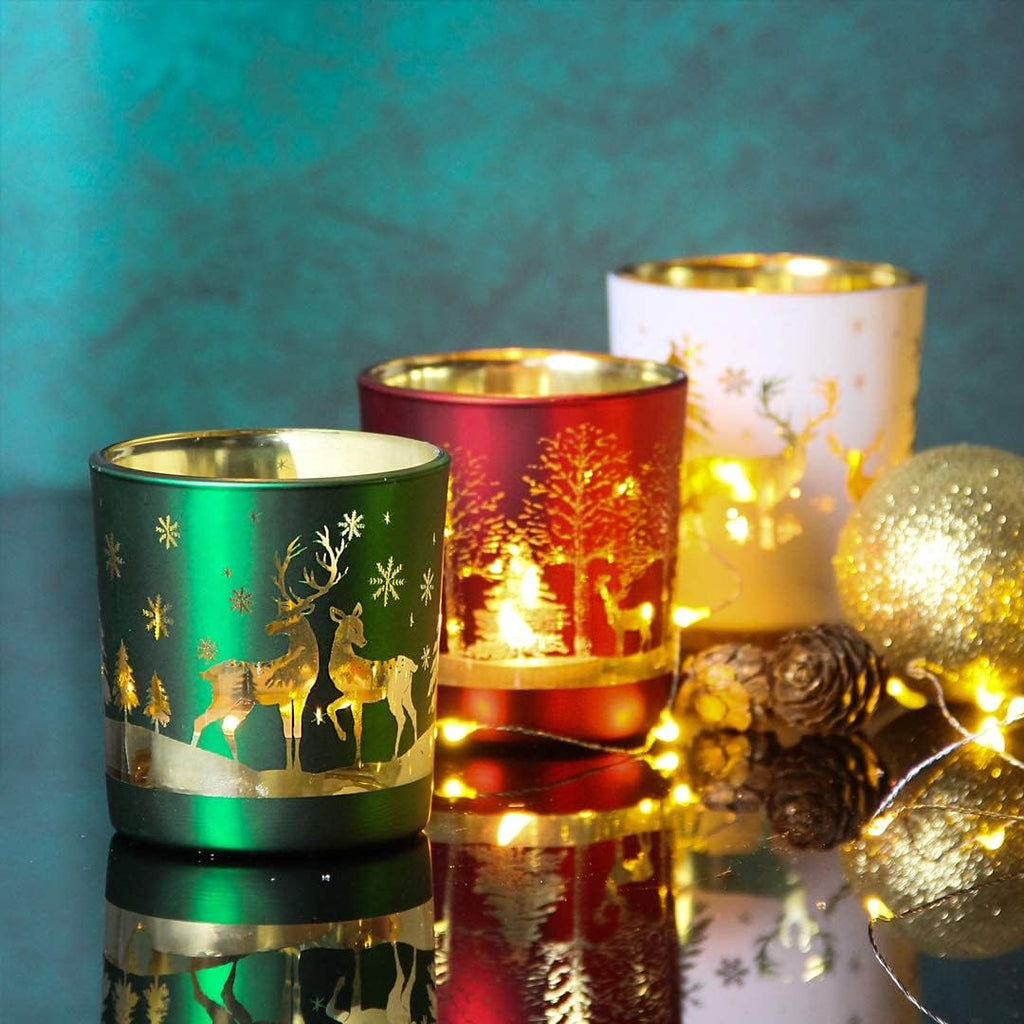 Regine Switzerland Christmas Glass Votive Candle Holders - 6 Pcs Tea Light Holders for Festive Table Décor | 3.15” x 2.75”, Matte Finish