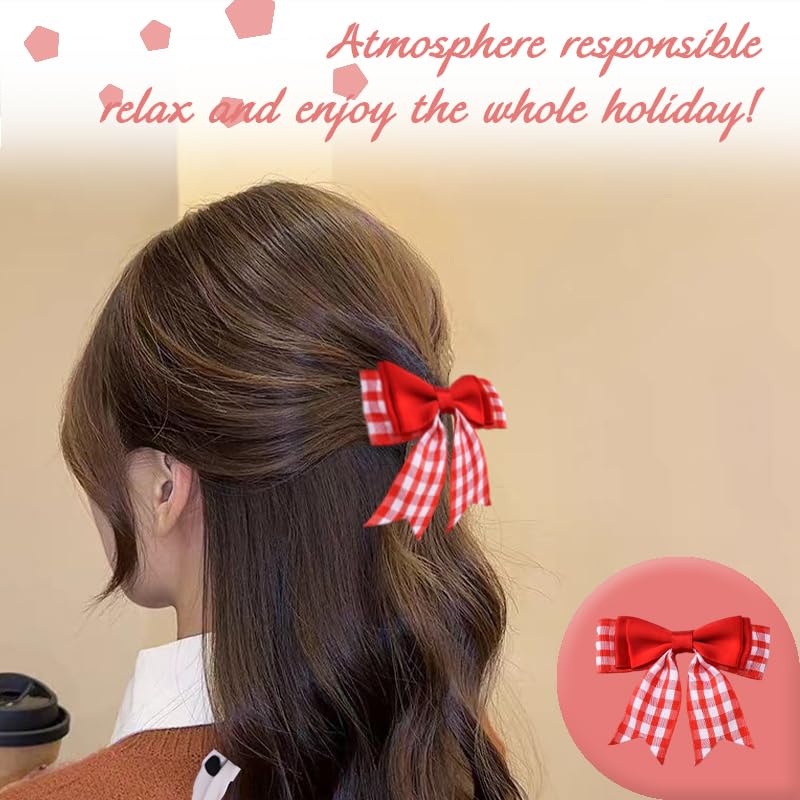 Sudaporn Red Check Mini Bow Hairclip 2Pcs Christmas Hair Accessories