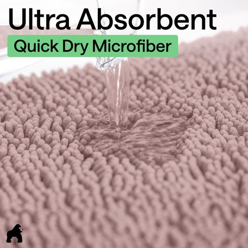 GORILLA GRIP Bath Rug Mat - Soft Absorbent Chenille | Quick Dry Microfiber, 60x24, Dusty Rose