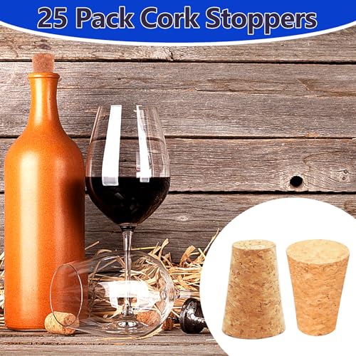 25-Pack Natural Cork Stoppers, 0.94" x 0.67" x 1.38" Tapered Bottle Plugs