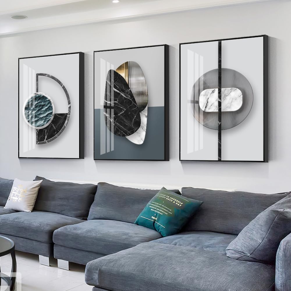 QKF Extra Large Abstract Canvas Wall Art - Bright Geometry Prints for Modern Home Decor | Set of 3 (24" x 32")