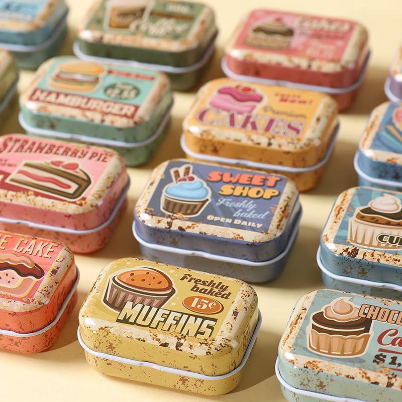 8-Pack Mini Tin Storage Boxes with Hinged Lids - Vintage Metal Organizers