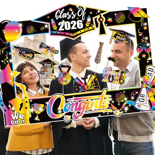 2026 Graduation Photo Booth Props Kit - 31 Colorful Pieces