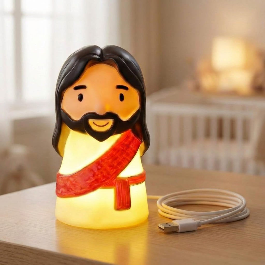 Huquary Cute Jesus Night Light, Jesus Gift, Dimmable PVC Christian Lamp, USB Rechargeable Touch Bedside Light, Baptism Favor, First Communion & Religious Graduation Gifts (3 x 5 Inch)(Red)