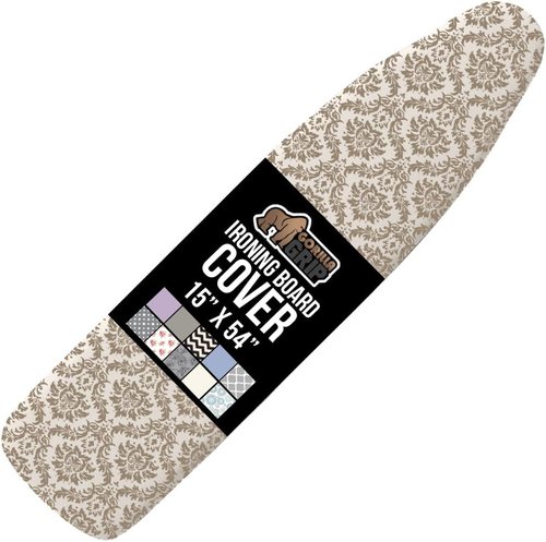 GORILLA GRIP The Original Ironing Board Cover and Pad, Silicone Coating, 400°F Scorch Resistant Thick Padding, Heavy Duty Iron Covers Standard Boards, Hook and Loop Fastener Strap, Damask 15x54