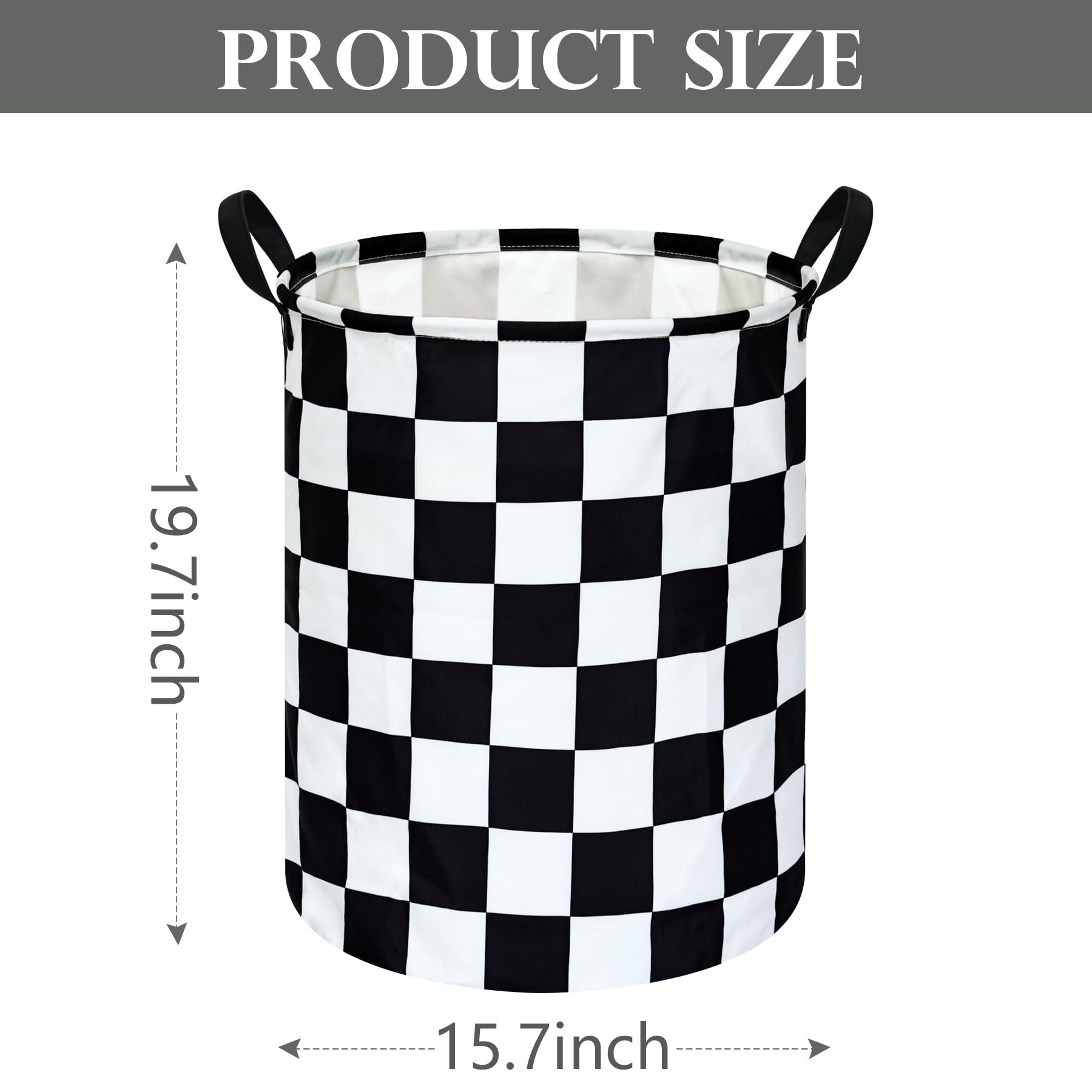 19.7 Inch Round Laundry Hamper Black Check Laundry Basket Fabric Storage Hamper Organization Basket, Storage Bin, Toy Box,Gift Basket with Handles for Room