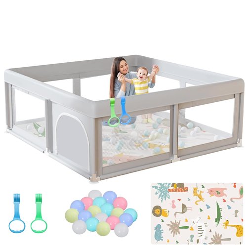 Hiaksedt Baby Playpen - Safe Play Area with Mat & Ocean Balls | 50 x 50 Inch for Babies & Toddlers