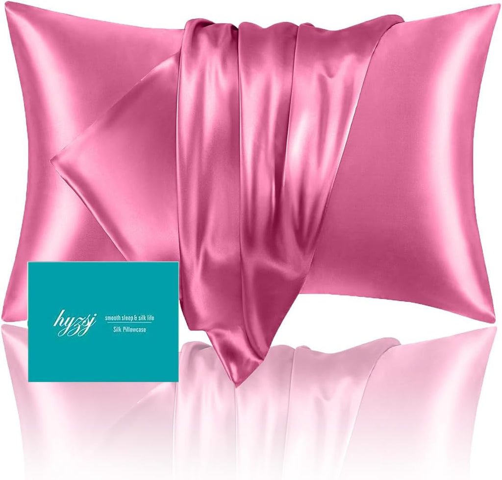 Mulberry Silk Pillow Cases - Ultra Smooth & Breathable Cooling Satin | Standard Size 20x26 Inches (Berry Red)