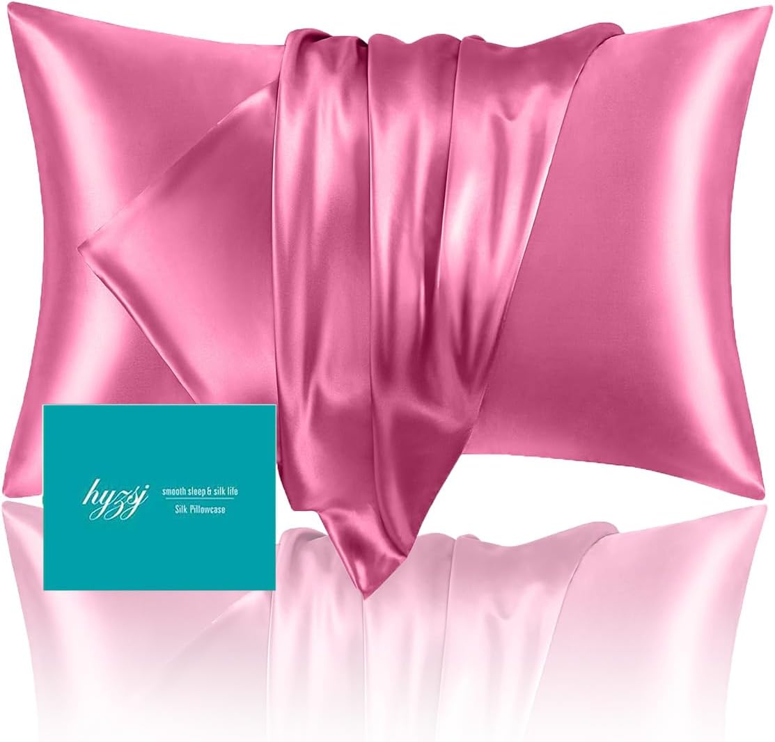Mulberry Silk Pillow Cases - Ultra Smooth & Breathable Cooling Satin | Standard Size 20x26 Inches (Berry Red)