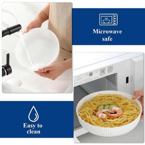 HOMQUEN Pasta Bowls Set of 6, 37oz Salad Bowls White Soup Bowls, Large Pasta Serving Bowls, Unbreakable Plastic Dinner Bowls, Dinnerware Sets,Valentines Day Gift, Dishwasher Safe (White)