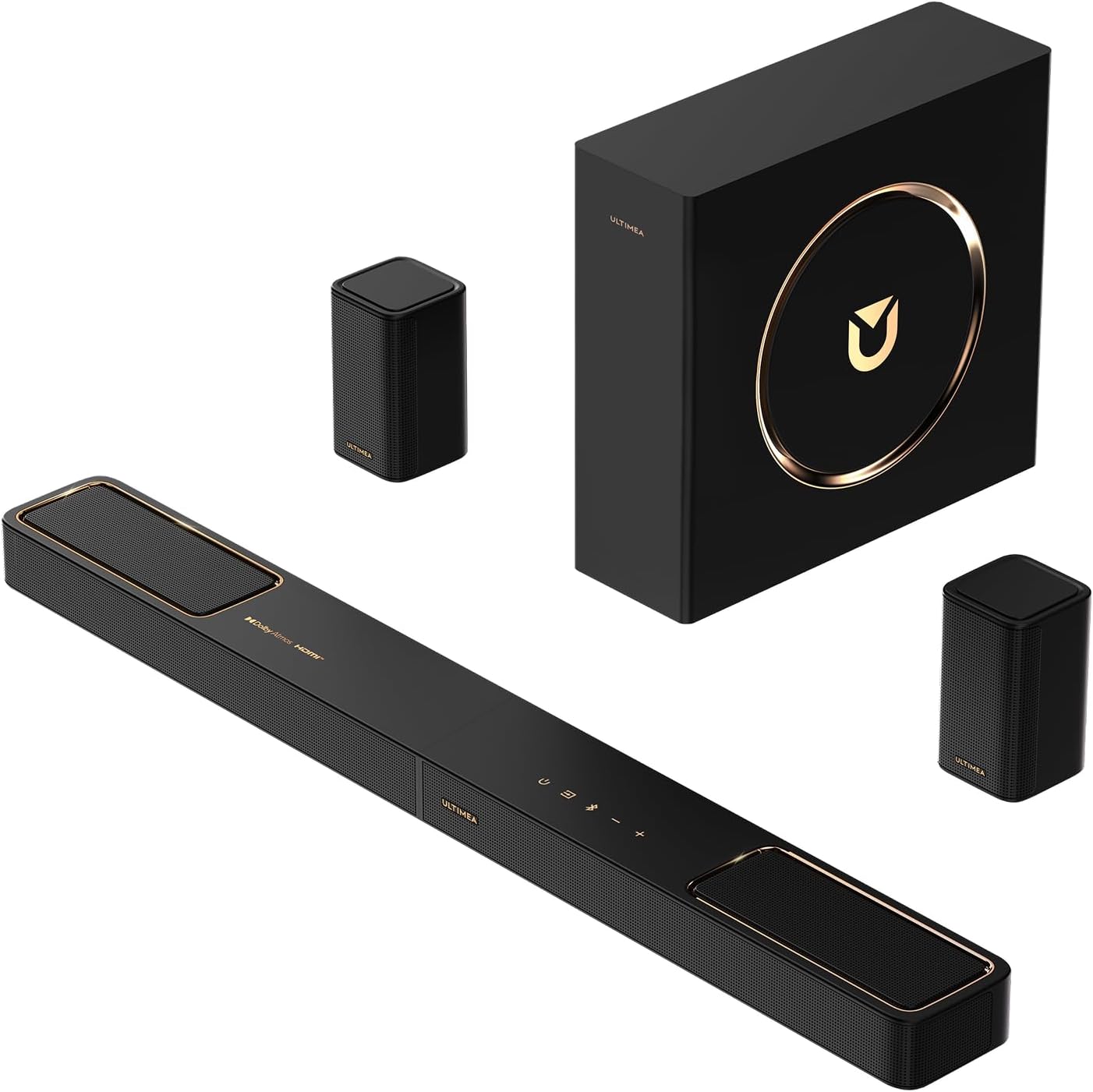 ULTIMEA 5.1.2ch Sound Bar - Dolby Atmos Surround Sound System for TV | Includes 2 Surround Speakers, HDMI eARC