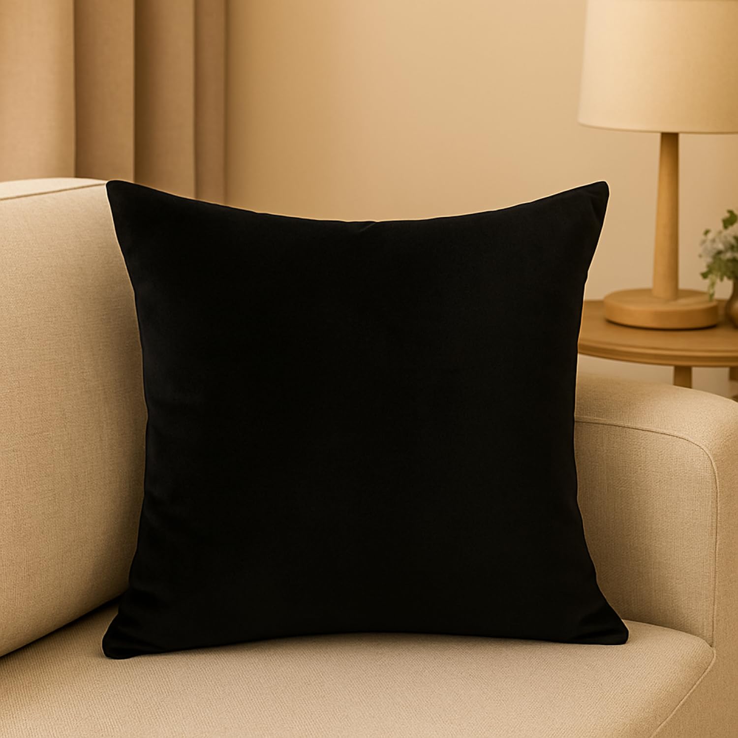 Set of 2 Black Velvet Throw Pillow Covers 18 x 18 Inch - Soft Decorative Cushion Covers for Sofa, Couch, Bed - Square Pillowcases with Hidden Zipper