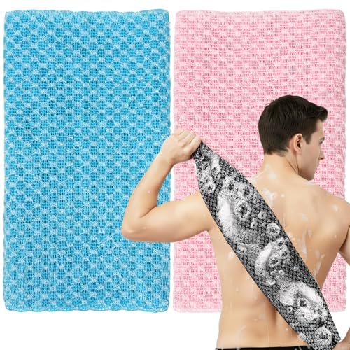 Teshee 2Pcs Japanese Exfoliating Shower Towel 48" Extra Long Body Scrubber