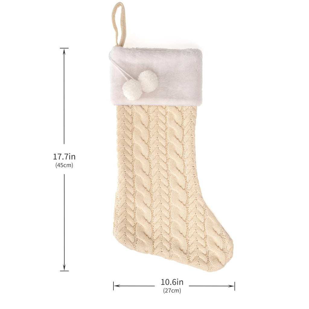 XAMSHOR Knit Christmas Stockings with Pom Poms, 20 Inches Classic Christmas Hanging Stocking, Xmas Decorations, White