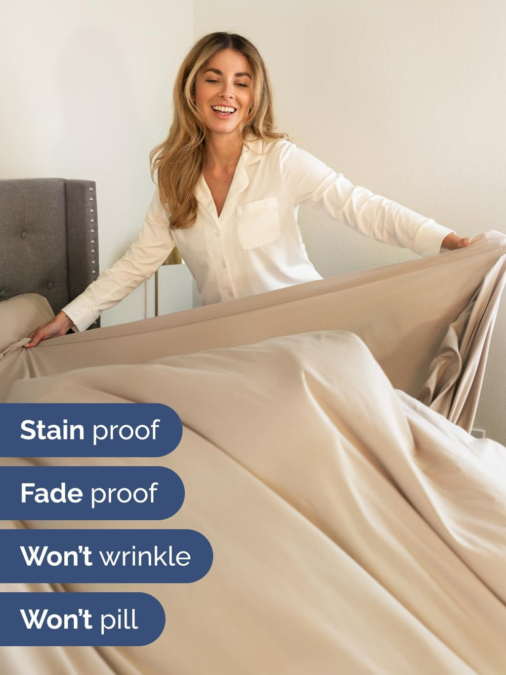 Skiennix Extra Deep Split King Sheet Set - 7 Piece Breathable Cooling Bedding - Soft Wrinkle-Free Cream