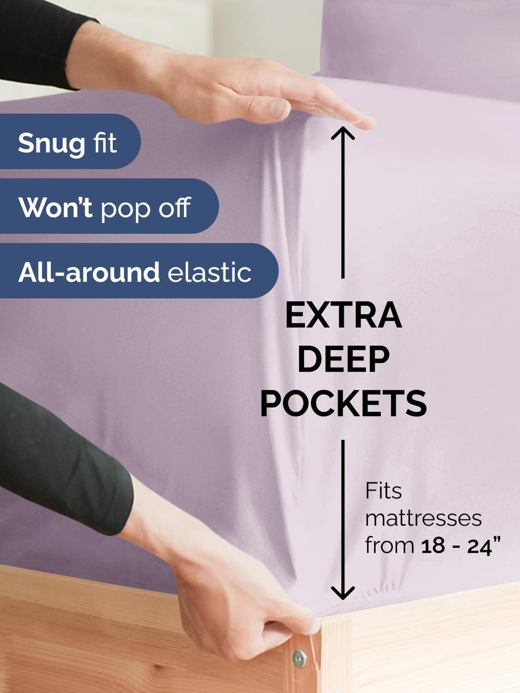 Skiennix Extra Deep Cal King Sheet Set - 6 Piece Breathable Cooling Sheets - Soft Wrinkle-Free Light Lavender