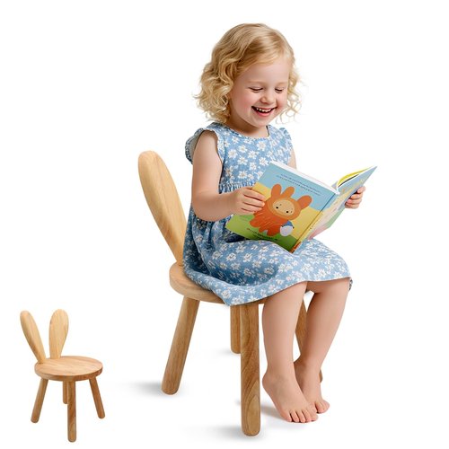 DoFanXinYe Wooden Step Stool Children Toddler Chair Kids Desk Chair with Non-Slip Foot Mat Wood Wax Oil Craft Sensory Table for Kids Playroom Classroom Home（1 Pack）