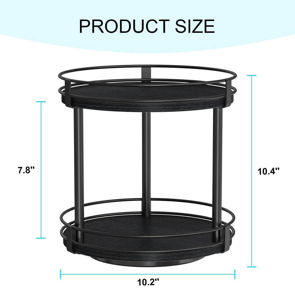 Snughome Lazy Susan Spice Rack, 2 Tier Rotating Spice Rack, Wood Lazy Susan Organizer for Cabinet, Black Kitchen Counter Shelf, 10.2" x 10.2" x 10.4"