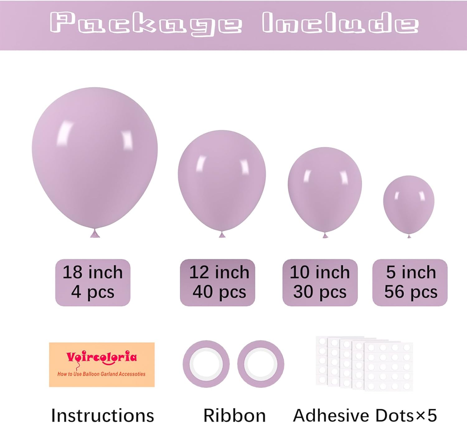 Voircoloria Lilac Purple Balloon Garland Kit - 130pcs in Various Sizes for Birthday, Baby Shower & Wedding Decor