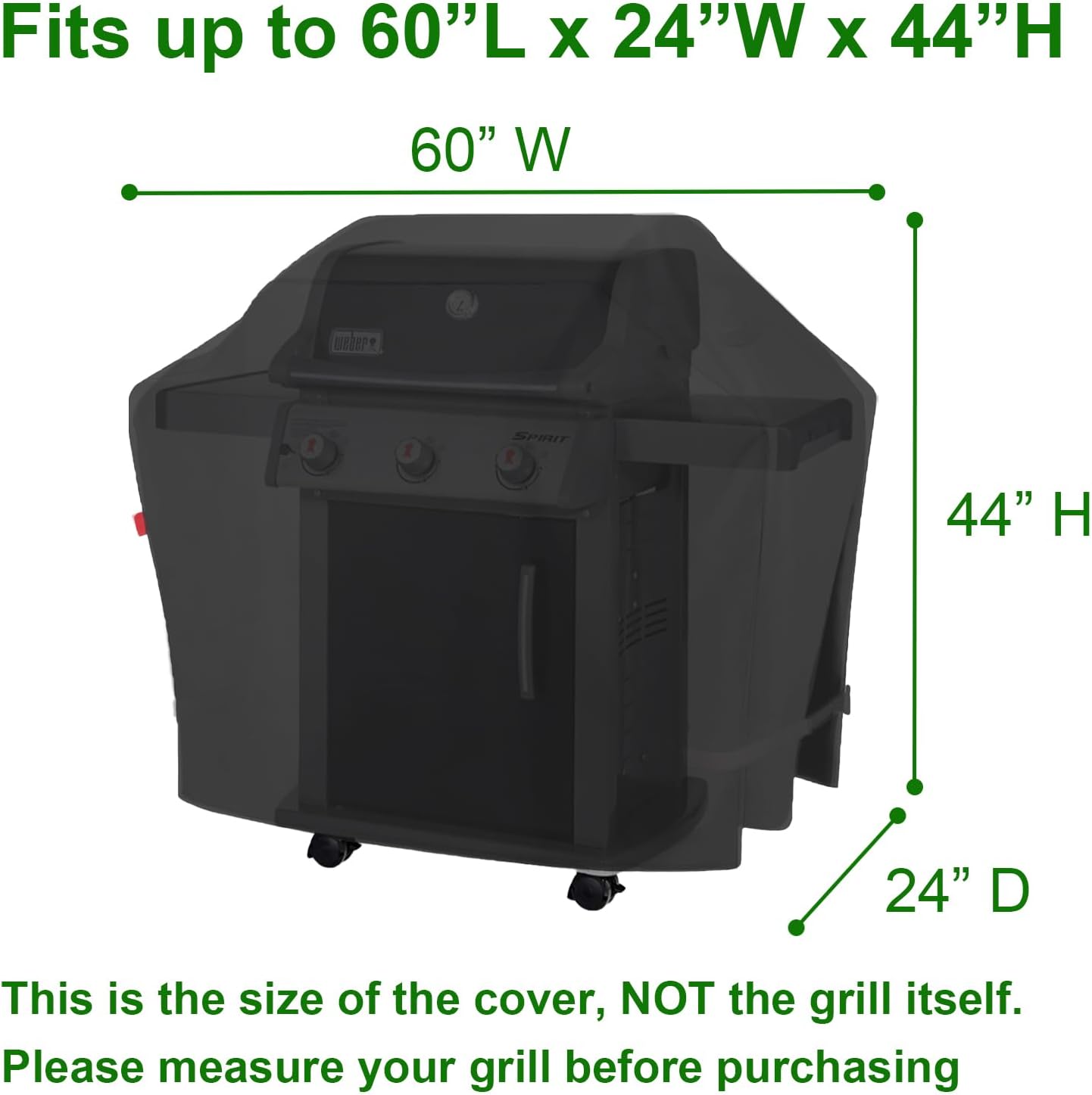 Weber Grill Cover - Heavy Duty Waterproof Protection for Genesis E-315, S-315, E-325, E-330, E-335, S-335 | Fits 60" BBQs
