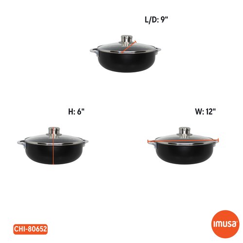 IMUSA 3.2Qt Bistro Ceramic Nonstick Caldero/Dutch Oven with Glass Lid, Black