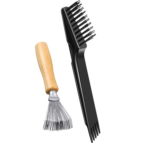 Boao Hair Brush Cleaning Tool - Mini Comb for Dust Removal | Polished Wooden Handle (Black/Wood Color)