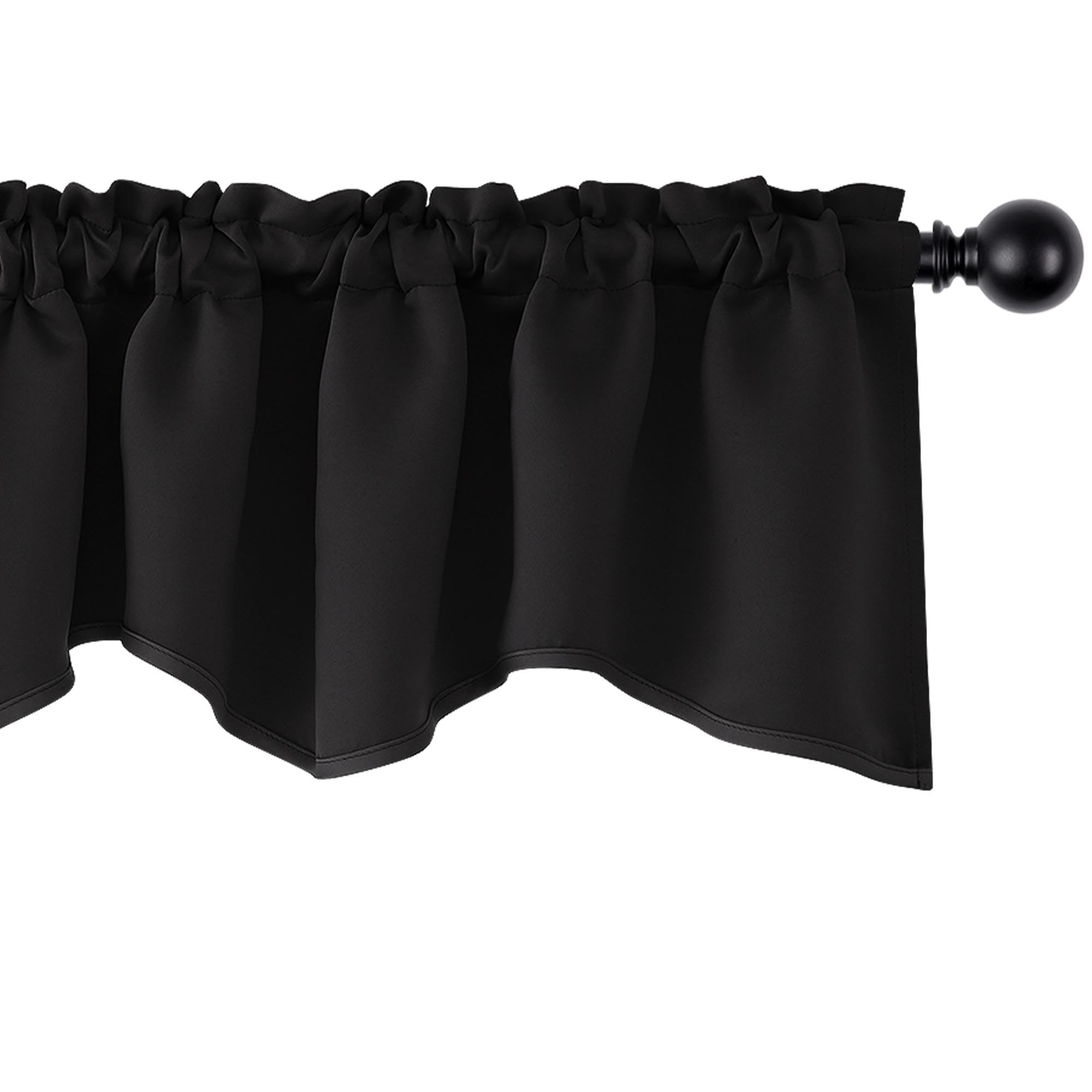 Deconovo Black Valances for Windows, Scalloped Valance for Kitchen Living Room Bedroom Bathroom, Short Curtain, Black Out Small Drape, Rod Pocket, Machine Washable, 52x18 Inch, 1 Panel