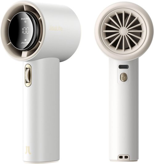 JISULIFE Portable Handheld Fan - Adjustable Speed & 3600mAh Rechargeable Battery | Ideal for Travel & Outdoor Use - White