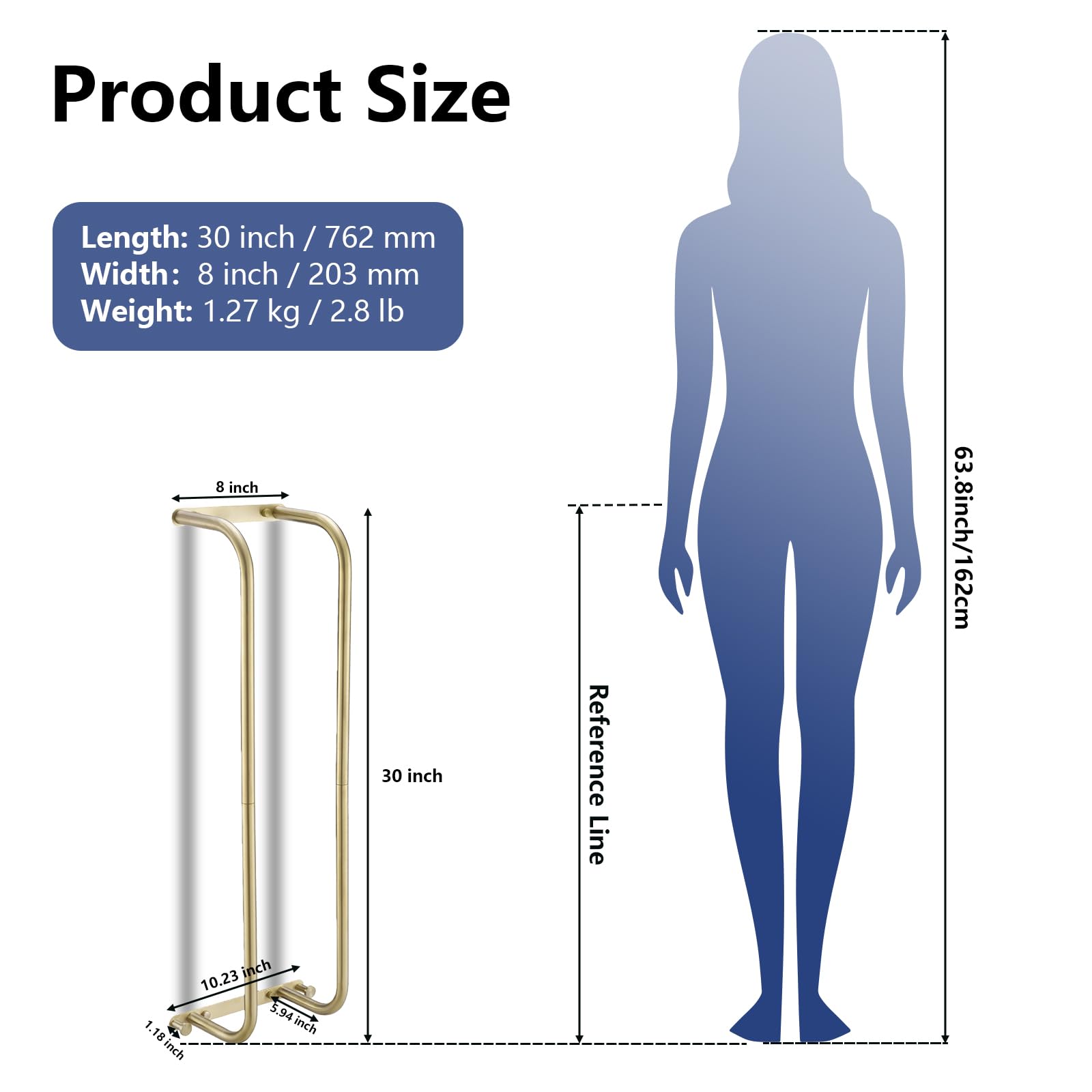 BWE Brushed Gold Towel Racks for Bathroom, Wall Mounted Towel Rack for Rolled Towels, Bathroom Towel Storage, Stainless Steel Vertical Towel Holder, Bathroom Organizer
