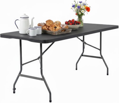 FDW Folding Table - 6FT Portable Picnic & Party Table with Carrying Handle | Black Color