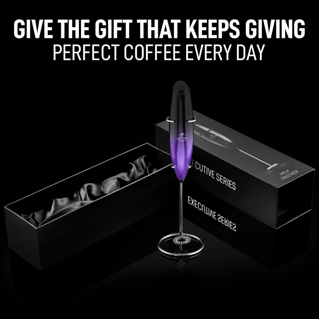 Zulay Kitchen Milk Frother - Handheld Electric Foam Maker for Coffee & Lattes | Deluxe Finish, Perfect Gift