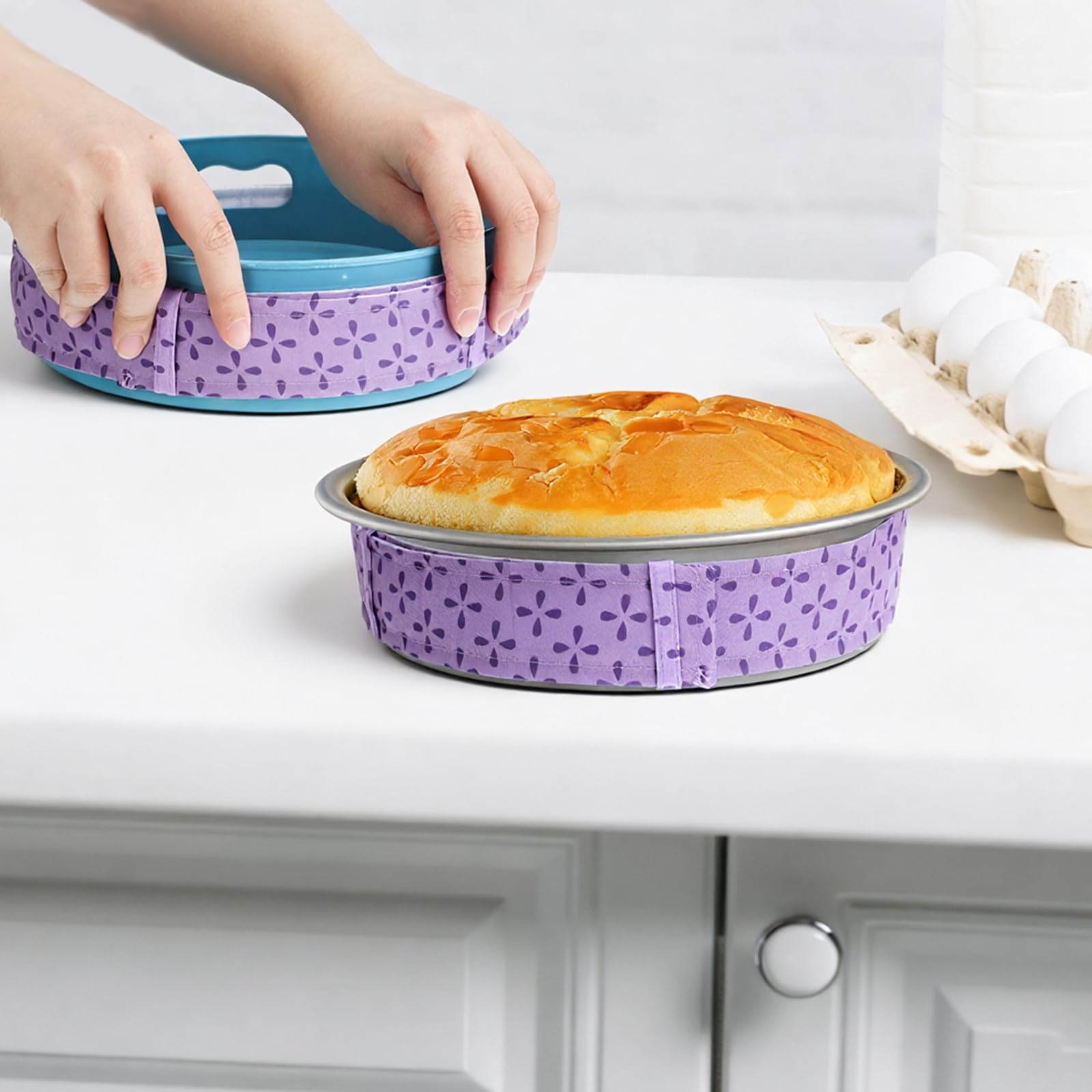 4 Pcs Cake Strips, Washable Reusable Cake Pan Wraps for Even Baking Convenient Cakes Bakings Supplies for Kitchen Bakery Restaurant to Evenly Moist Level(Purple)