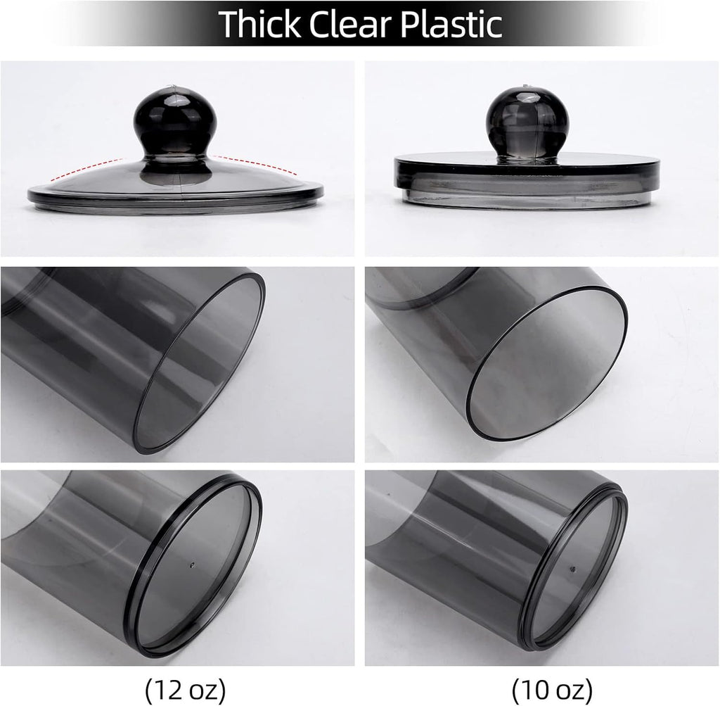 Tbestmax Qtip Holder - 10-Ounce & 12-Ounce Bathroom Organizer | Stylish Plastic Apothecary Jars with Lids - Black