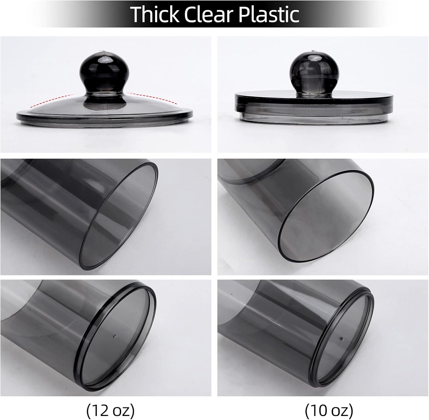 Tbestmax Qtip Holder - 10-Ounce & 12-Ounce Bathroom Organizer | Stylish Plastic Apothecary Jars with Lids - Black