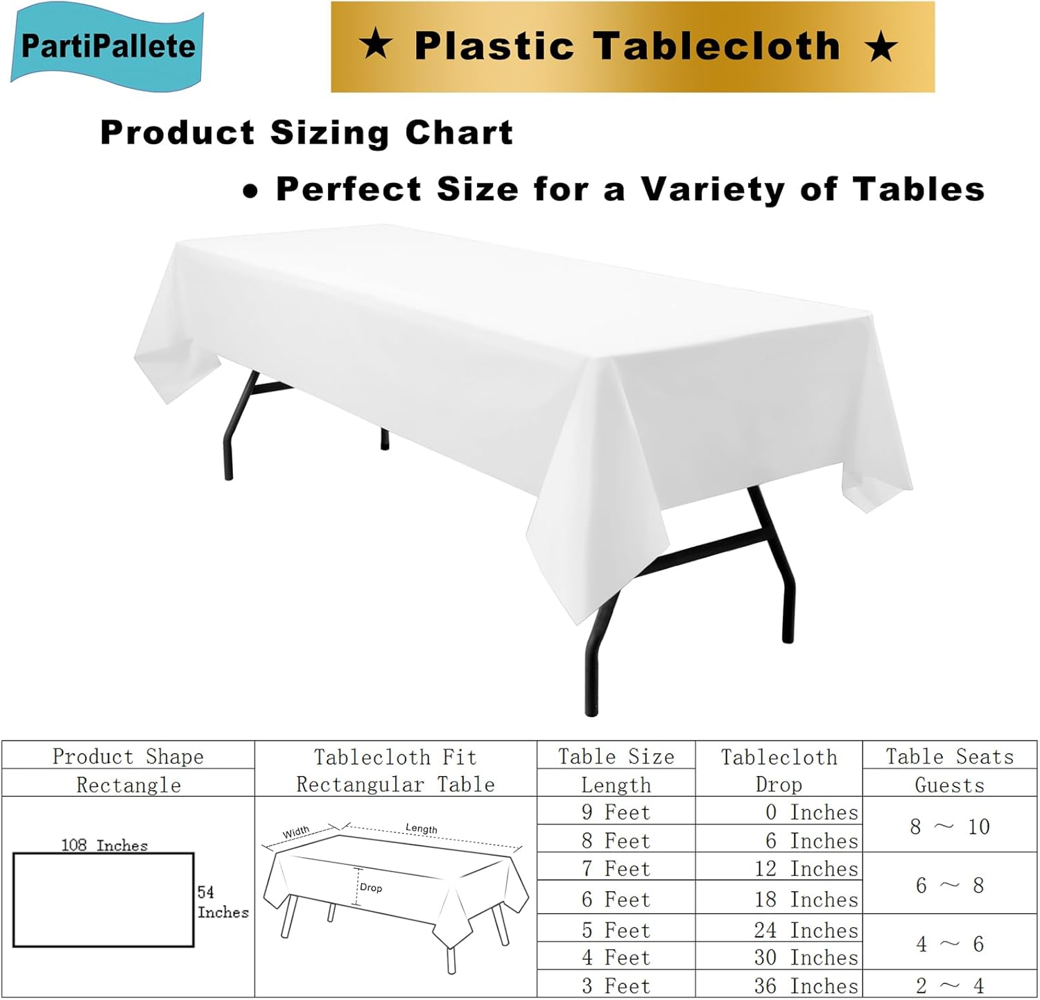 Skiennix Premium Disposable White Tablecloths - 3-Pack 54" x 108" for Parties & Events