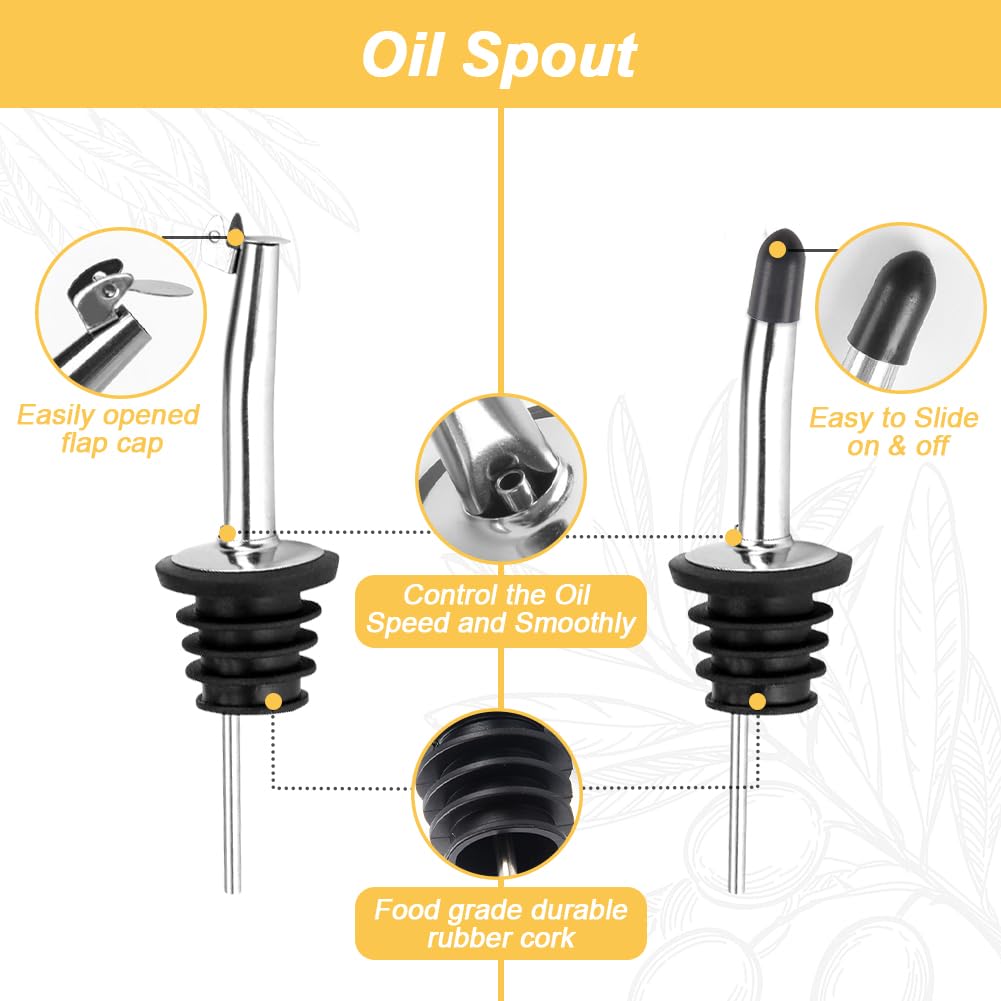 WEILAIDI Olive Oil Dispenser Bottle, 1 Pcs Glass Oil and Vinegar Dispenser Set with 2 Stainless Steel Pourers, 2 Labels,1 Brush and 1 Funnel Oil Bottles for Kitchen (17oz/500ml)