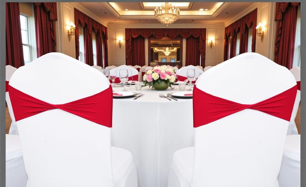MDS Spandex Chair Sashes - Elastic Stretch Bands for Weddings & Events | Pack of 10 - Red