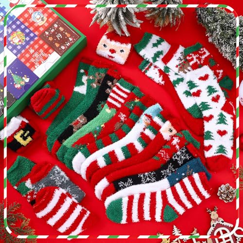 24 Pairs Christmas Fuzzy Socks Advent Calendar - Holiday Gift Set