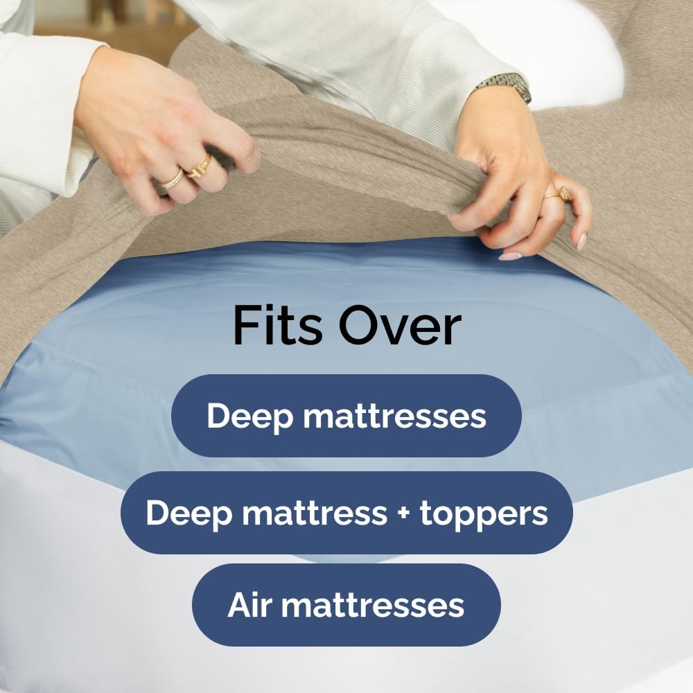 Skiennix Extra Deep Full Sheet Set | 6-Piece Breathable Cooling Sheets - Luxury Hotel Quality - Heathered Beige