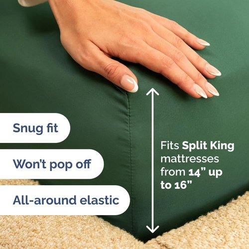 Flex Top Split Head King Sheet Set - Comfy, Breathable & Cooling Luxury Bedding - Deep Pockets, Soft - Oeko-Tex Certified - Emerald Green