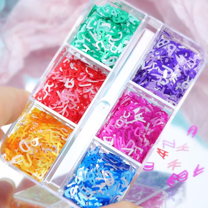 Holographic 3D Alphabet Nail Art Glitter Sequins - 6 Color Set (A-Z)
